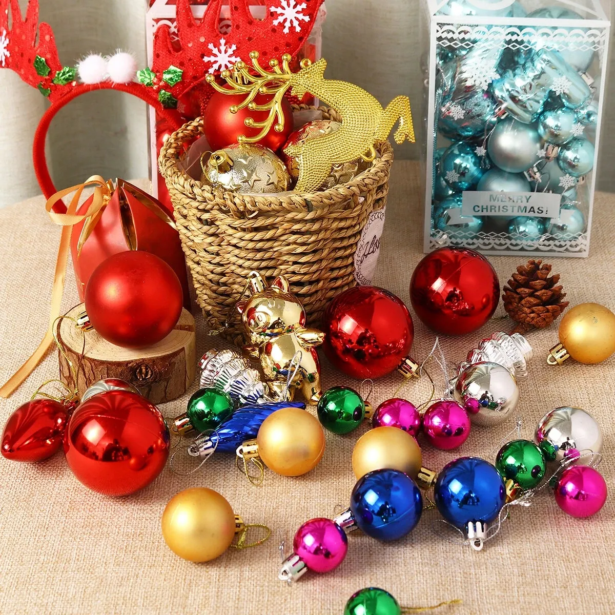 30 pcs / Set Balles de balle d'arbre de Noël paillettes colorées pour la fête de Noël Accueil Jardin Décoration de Noël Fournitures