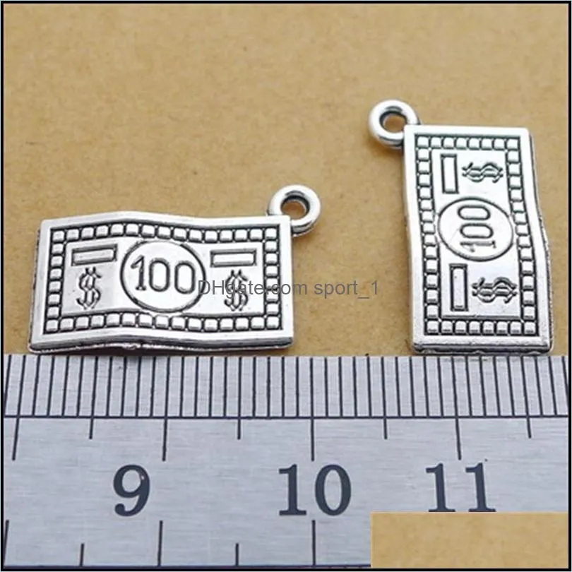 80pcs Charms 100 dollars money 10*19mm Antique Making pendant fit,Vintage Tibetan Silver,DIY Handmade Jewelry 396 T2