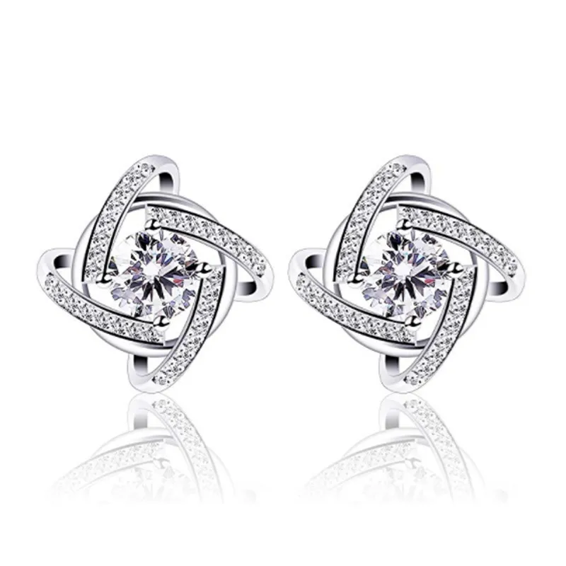 Sterling Silver Four Leaf Flower Earrings Orecchini per le donne Gioielli da sposa Zircone Diamante Brand Earring