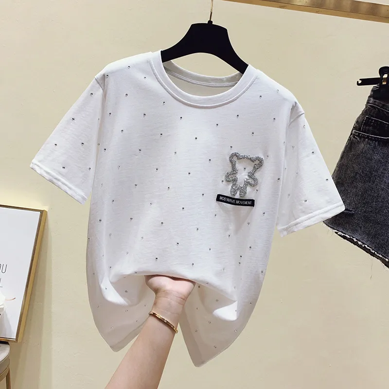 WWENN Womens Black Beaded Polka Dot Oversized T Shirt Women Loose