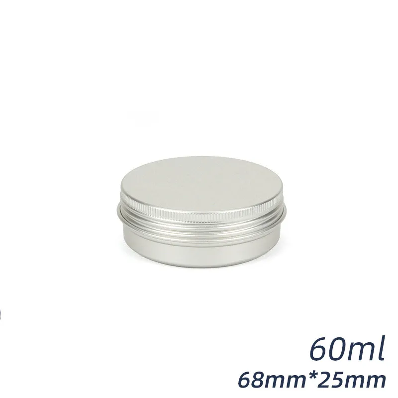 2 onces 60g ml Boîtes en métal à visser plat en aluminium argenté Récipients ronds en étain pour baume à lèvres, artisanat, cosmétique, bougies, kit de stockage de voyage