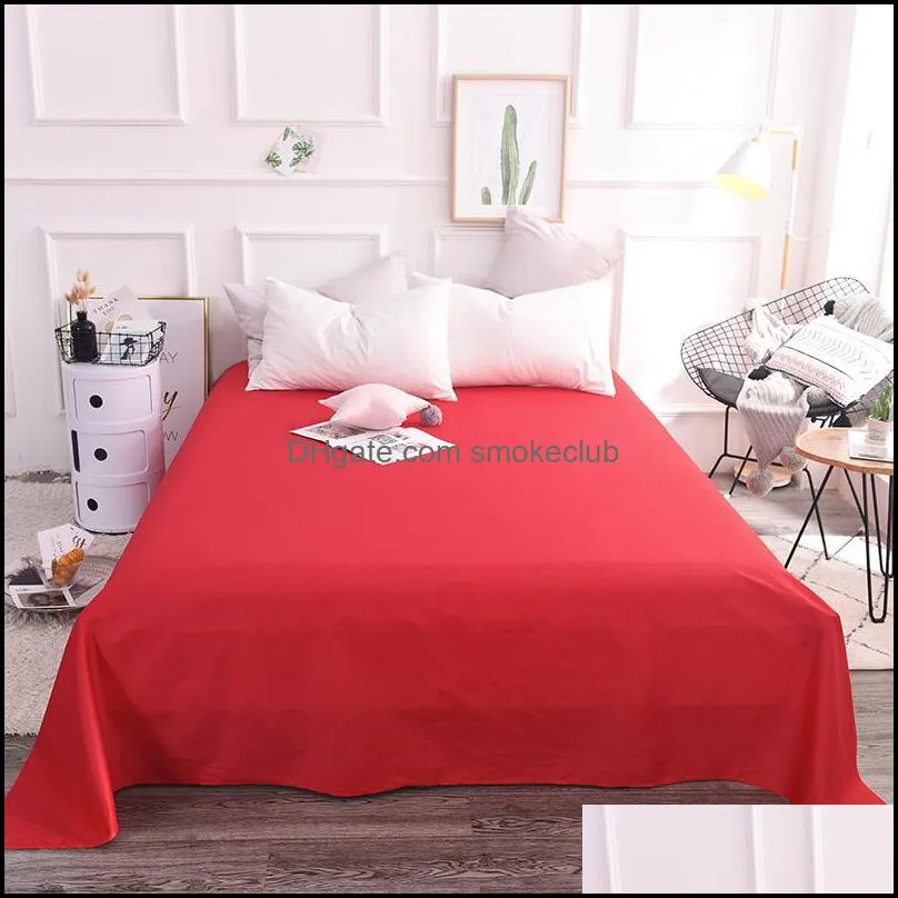 Sheets & Sets Home El Bedroom Single Double Bed Solid Color 1Pc Cotton Flat Sheet Bedding Linens Twin Full Queen King Size