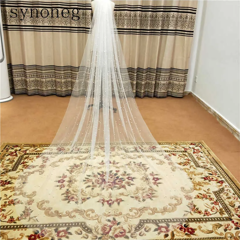 Nouvelle Arrivée Blanc/Ivoire Voile De Mariée Avec Peigne Une Couche Cathédrale Royal Perle Voile De Mariage Veu de X0726