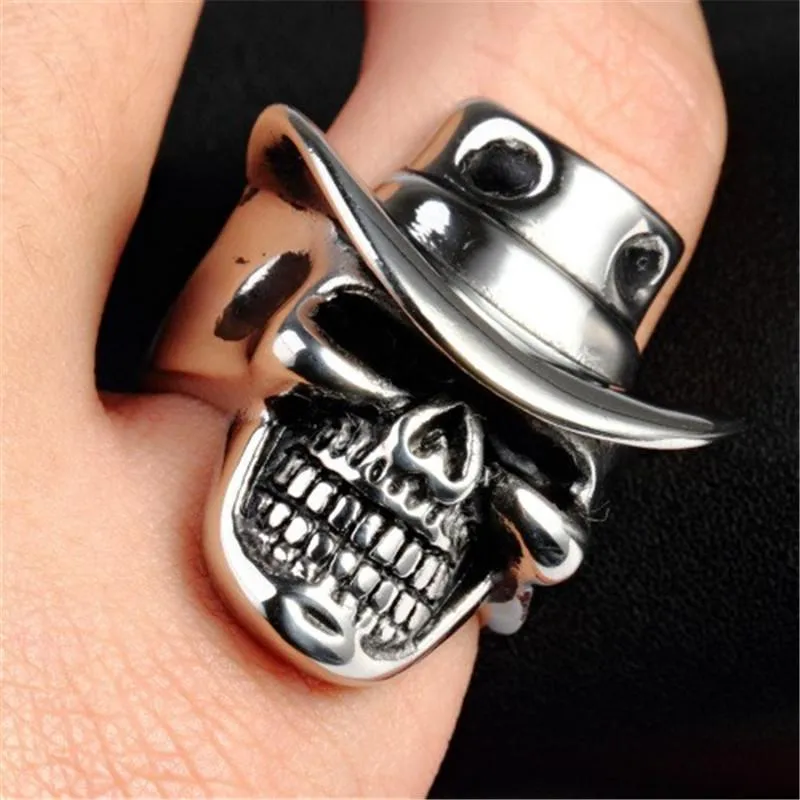 Stainless Steel Ring Men's Accessories Wholesale Alternative Cowboy Hat Skull Cluster Rings