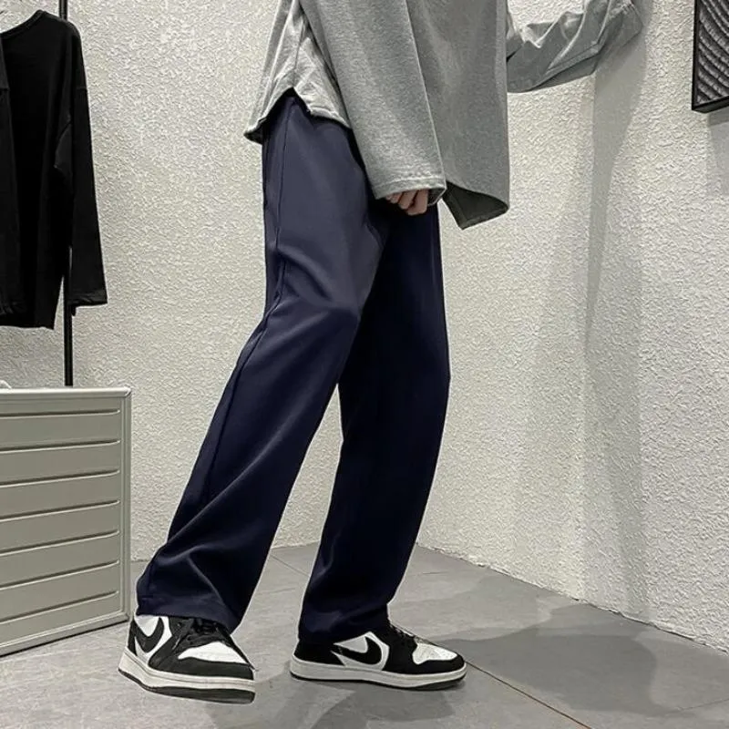 Men's Suits & Blazers Black/Navy Blue Suit Pants Fashion Society Mens Dress Korean Loose Wide-leg Men Casual Straight Trousers M-3XL