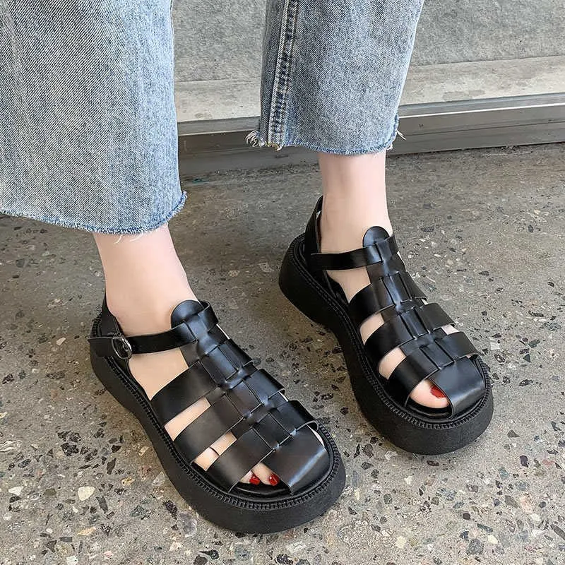 Woman Summer Vintage Wedge Sandals Buckle Casual Sewing Women Shoes Female Ladies Platform Retro Sandalias Plus Size 35-40 210611