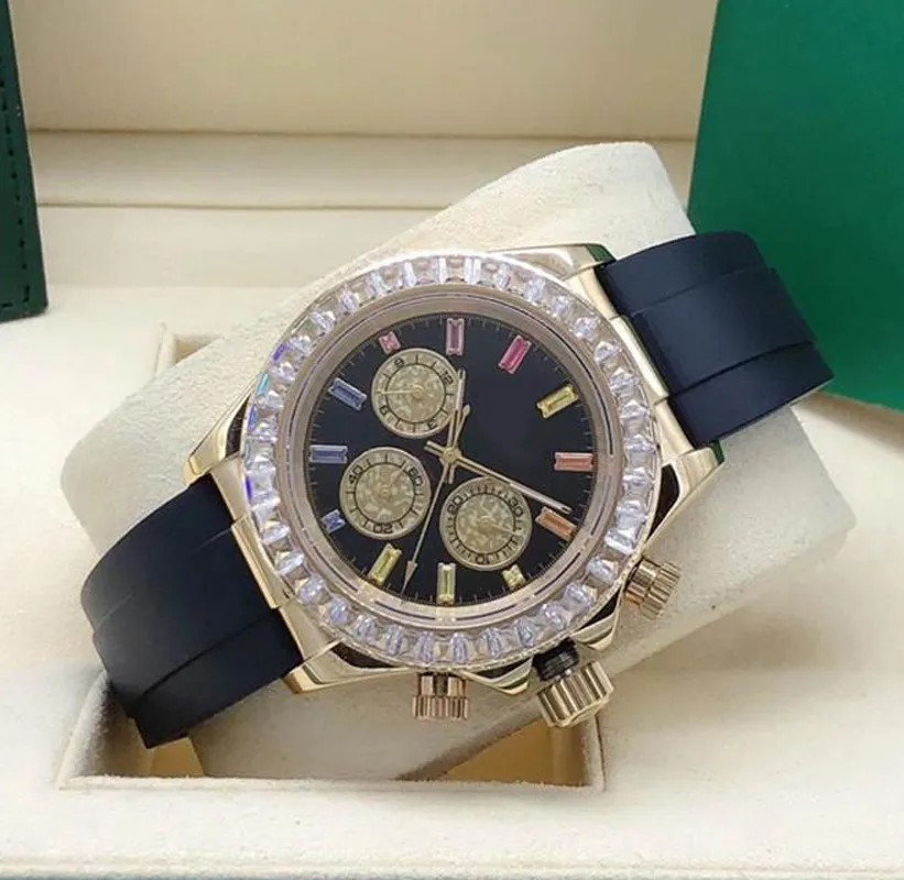Fashion classic men`s 40mm automatic mechanical diamond watch mens adhesive tape folding buckle sport waterproof watches