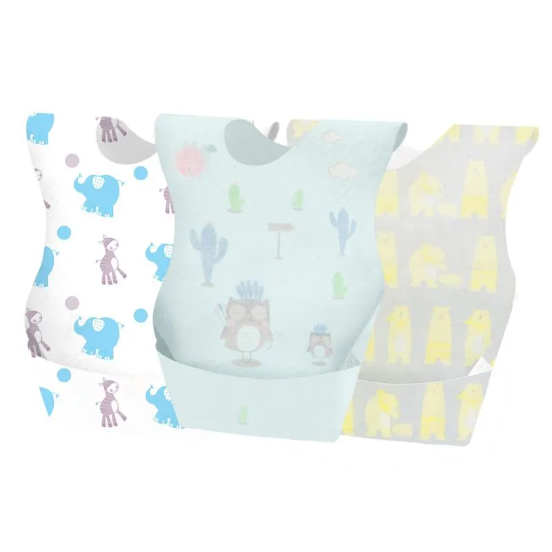 2021 Одноразовые Baby Bibs Мультфильм Распечатать BURP Скатерет Детские Девушки Мальчики Мальчики Салфетка Здоровье и безопасность Protable Ribs