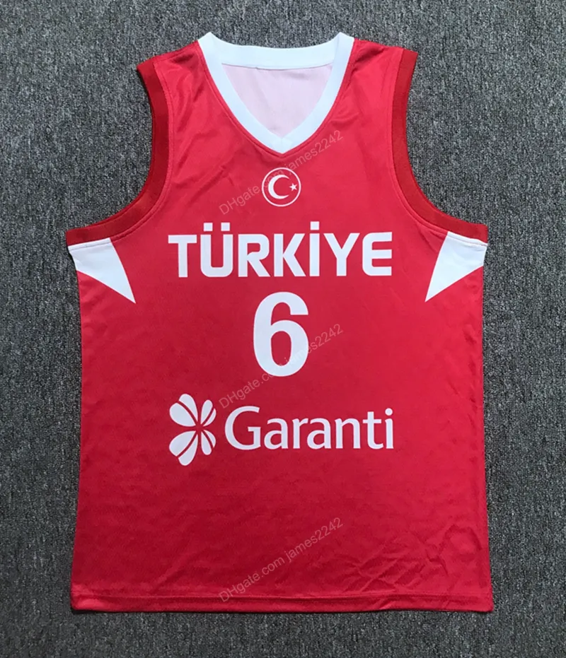 Personnalisé Chine Cedi Osman # 6 Team T￼rkiye Turquie Basketball Jersey Rouge Taille S-4XL N'importe quel nom et numéro Maillots de qualité supérieure