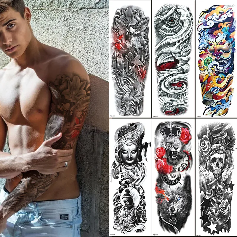 2021 330 estilos mangas cheias tatuagens temporárias à prova dwaterproof água adesivo festival personalidade adesivos de festa arte corporal braço tatuagem 17*48 cm