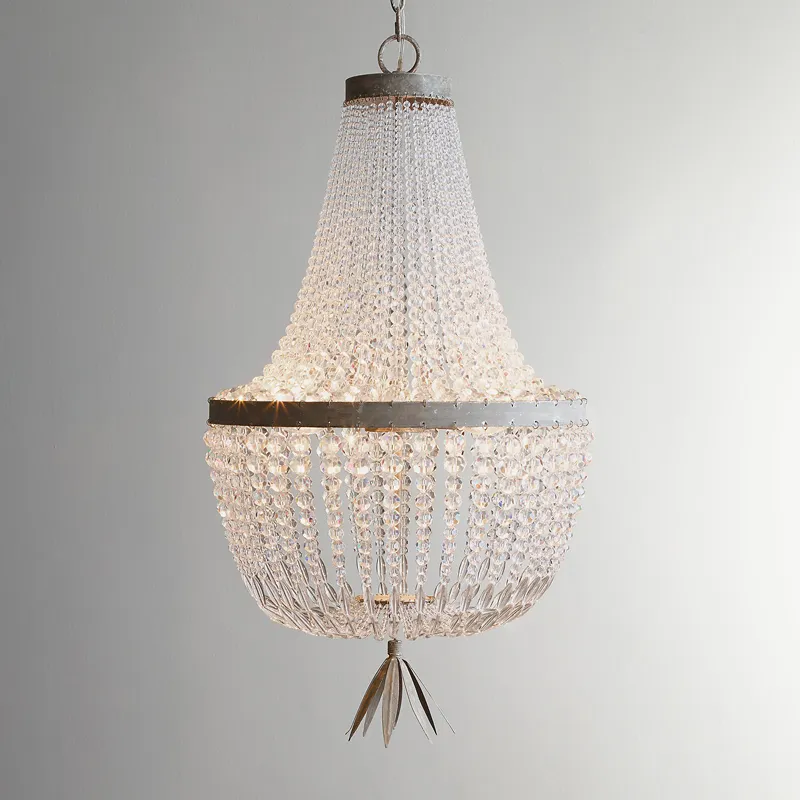 French Style Vintage crystal bead chandelier K9 3 lights hanging rope light for bedroom kitchen baby room