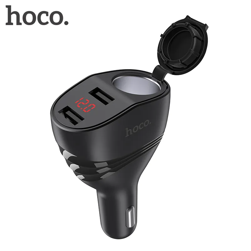 HOCO DUAL USB-autolader + Sigarettenaansteker Slot met LED-display 96W 3.1A Fast Charging Car-Charger Adapter voor iPhone 11 Pro