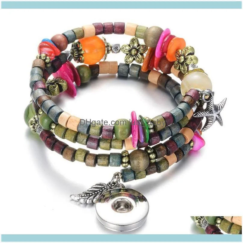 Charm Bracelets 10PCS/Lot Wholesale Vocheng Wood Snap Bracelet 8 Colors Interchangeable Fit 18mm NN-710*101