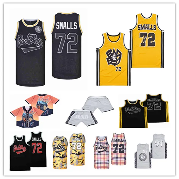 Hombres Notorious Movie Badboy Bad Boy 72 10 Biggie Smalls Retro Basketball Jersey Bordado Equipo Color Negro Blanco Amarillo Tamaño S-XXL