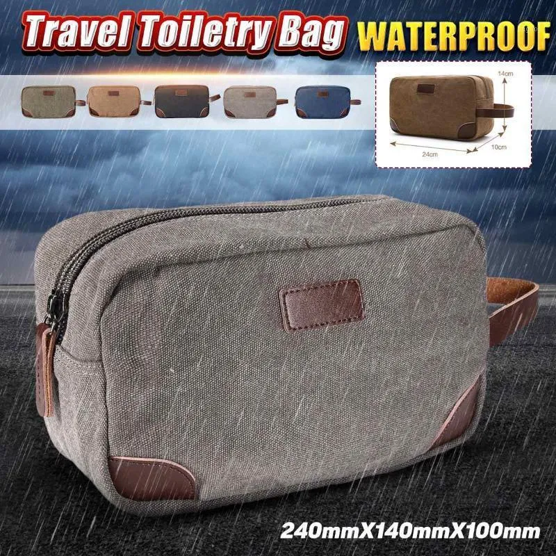 Storage Bags Canvas PU Leather Bag Bathroom Shaving Dopp Kit Portable Mens Travel Toiletry Cosmetic Organizer