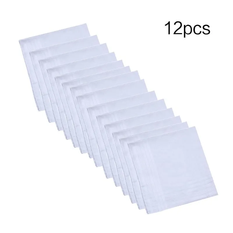 12st / set 40x40cm Män Kvinnor Bomull Handkerchiefs Pure White Classic Hankies Jacquard Striped Pocket Square Handduk DIY Målning