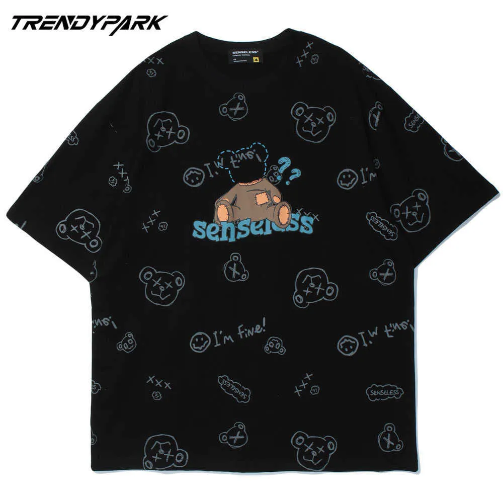 Men's T-shirt Missing Head Bear Summer Short Sleeve Hip Hop Oversized Cotton Casual Harajuku Streetwear Top Tee Tshirts 210601