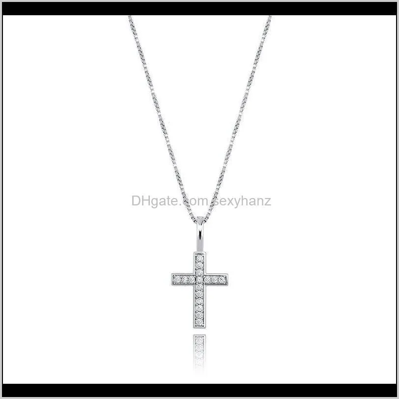925 sterling silver cross necklaces fashion gold silver color men women bling zircon iced out hip hop necklaces jewelry