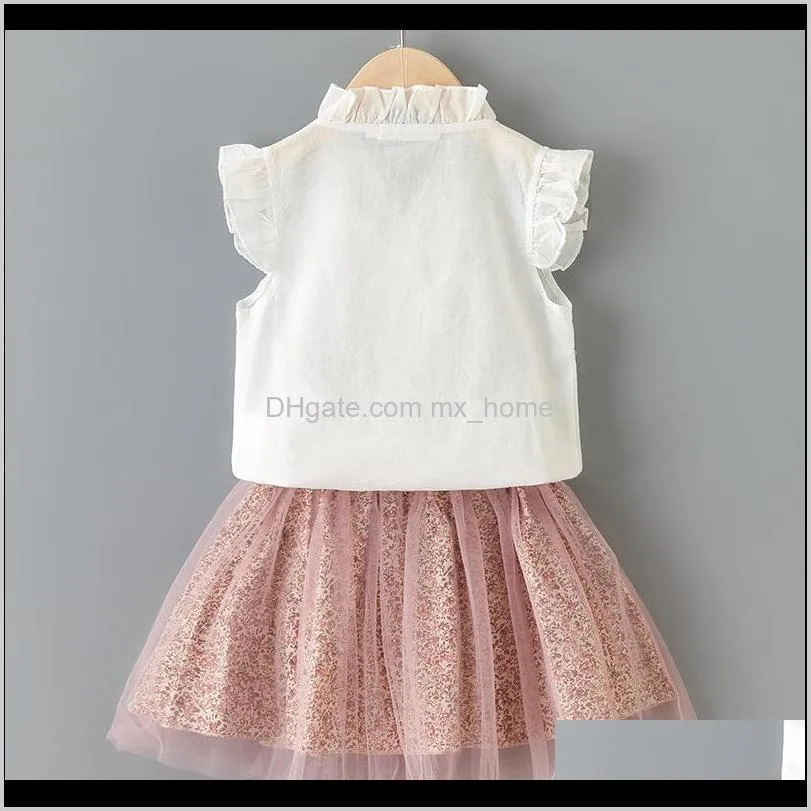 children`s clothing new summer kid`s clothes sleeveless shirt + net gauze skirt girl pullover lolita skirt 2-piece set