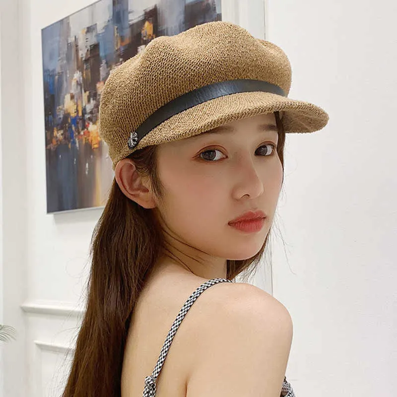 Women\'s Breathable Newsboy Hat Short Brim Cap with Decorative Strap Girl main image 2
