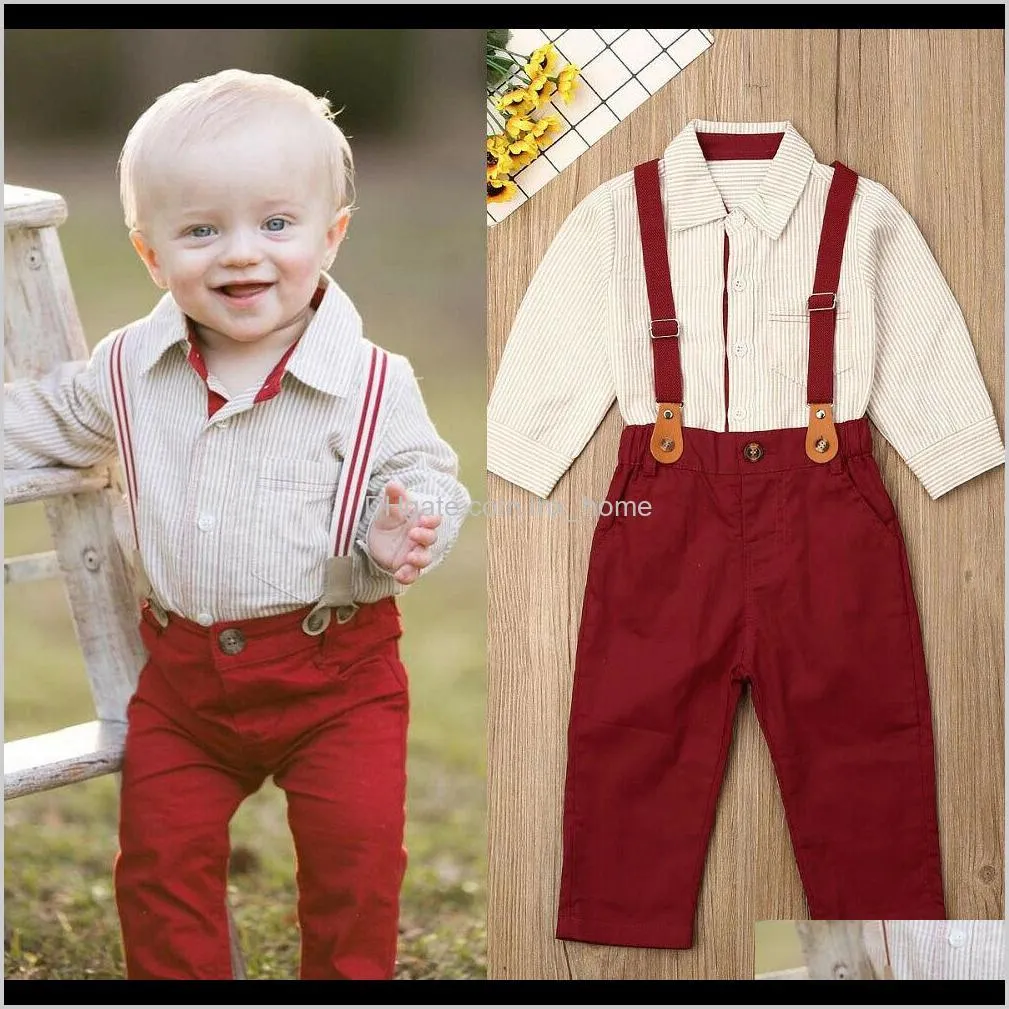 2pcs infant baby boys clothes tops shirt blouse bib pants gentleman outfit set