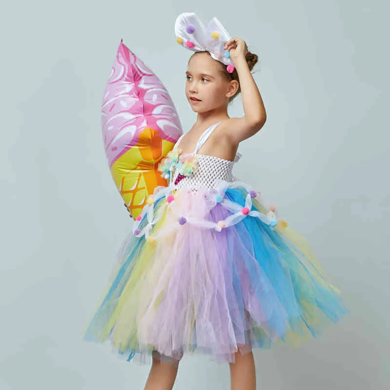 Candy Girls Kids Ice Cream Tutu Dress with Bows Children Birthday Cake Smash Photo Food Costume Girls Dance Pageant Gown Dress (5)