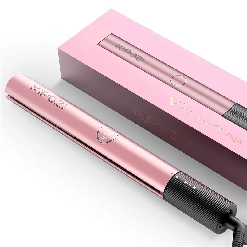 Kipozi Professional Hair Striaghtener Instant Heating Flat Iron 2 i 1 Curling Tool med LCD-skärm 220124