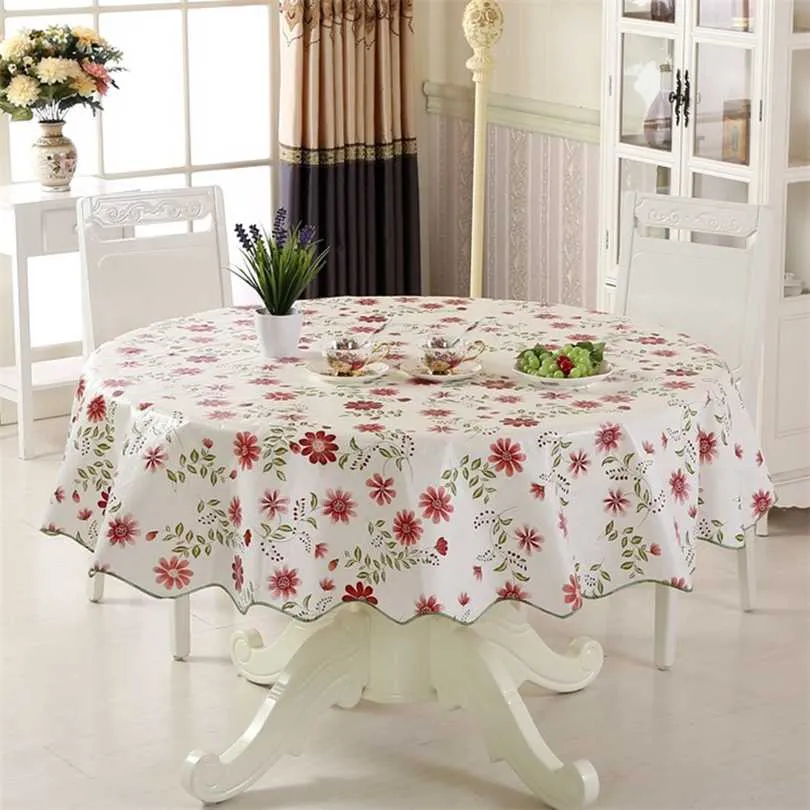 PVC Plastic Tafelkleed Nordic Style Ronde Pastorale Bloemen Patroon Oil-Proof Waterdichte Keuken Tafel Doek 211103