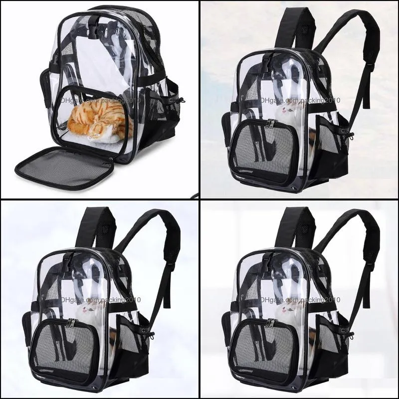 Portable Outdoor Dog Transparent Backpack Space Shoulder Bag Air Permeable Bag for Pet Dog Cat (Black)