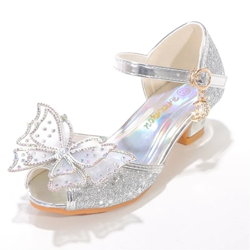 Girls Shoes Kids Party Princess Dress Leather Wedges Snow Queen Slip On Sandals Wedding Heel Ballerina Flats 220211