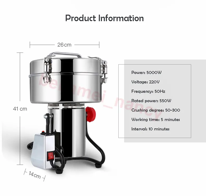 4500G Electric Grain Grinder Mill, High-Speed Spice Mill Commercial Powder  Machine Dry Cereals Grain Corn Soybean Wheat Grinder