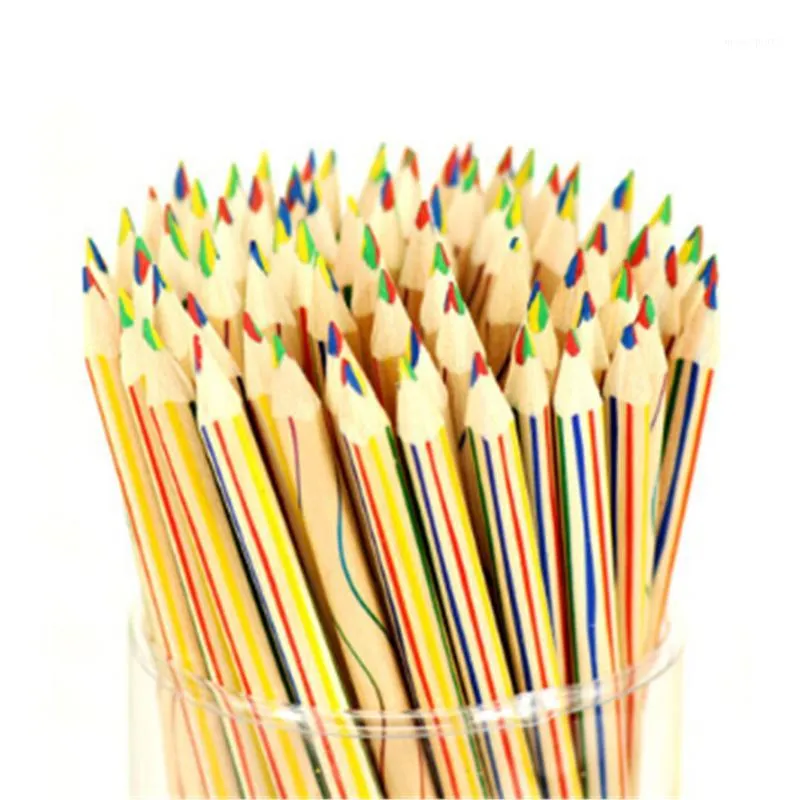 10Pcs/lot Rainbow Color Kids Wooden 4 In 1 Colored Pencil Graffiti Drawing Painting Tools1