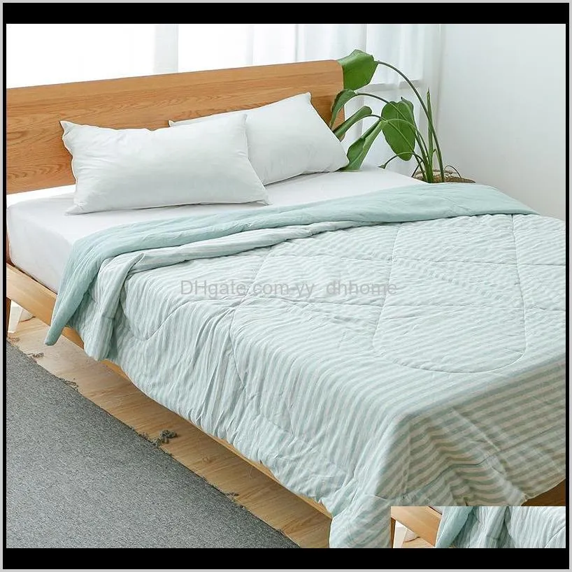 100% cotton quilt striped blanket thick spring and autumn air conditioner soft breathable simple comforter bed cover for adults