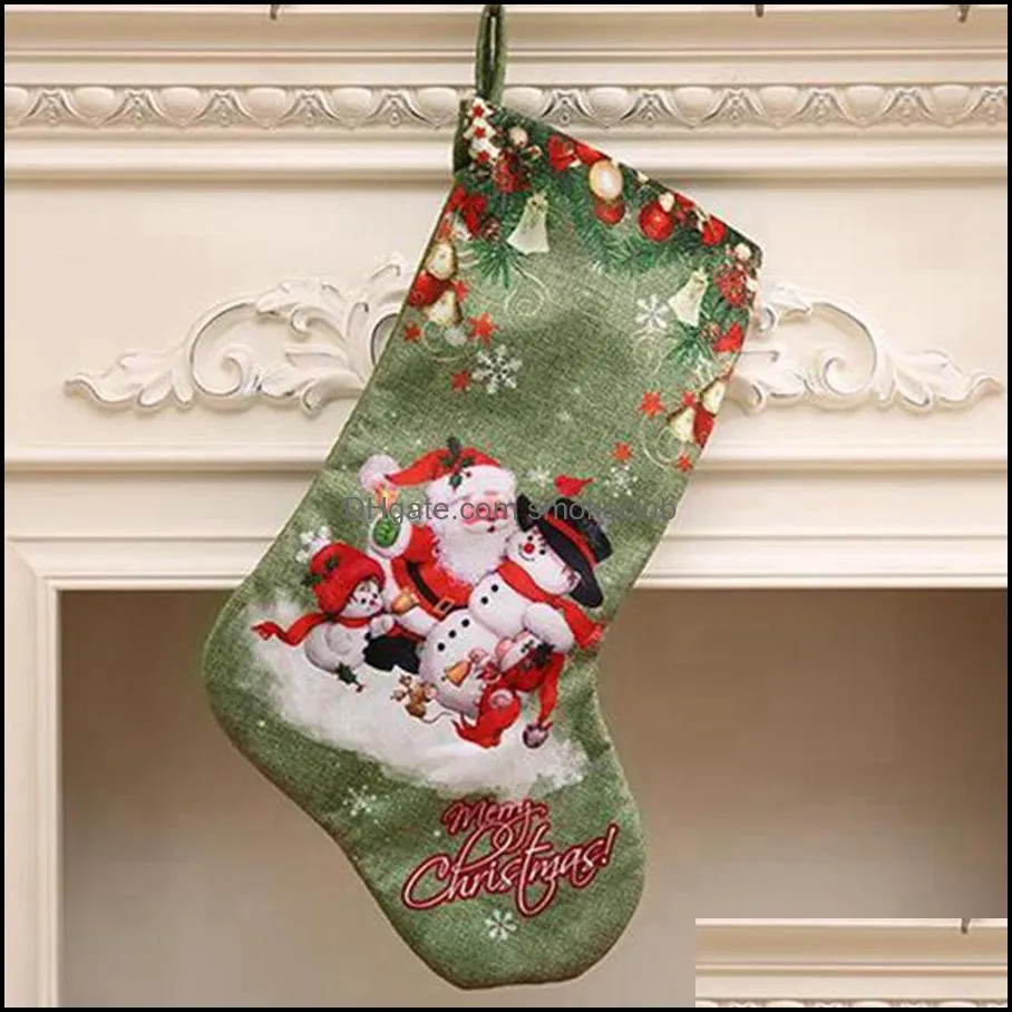 Christmas Party Large Stockings Deer Snowman Santa Claus Print Gift Bags Hanging Ornaments Christmas Decorations Sea Shipping DDA527