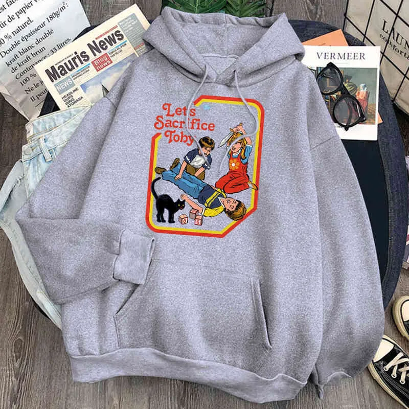 Låt oss offra toby konsttryck hoodies man lös hajuku casual hoody streetwear kvinna cartoons vintage hoody hip hop hoodies h1227