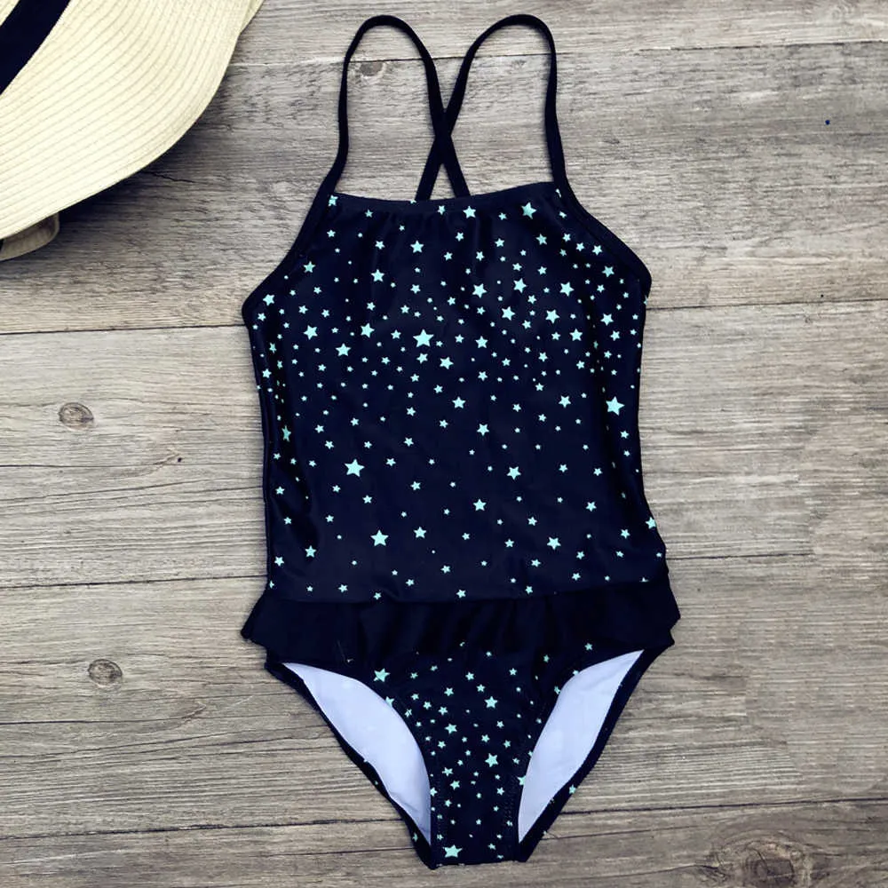 Mädchen ein Stück Badebekleidung schwarzes Sternmuster Mädchen Bodysuit Kinder Badeanzüge Kinder Badeanzüge 5-12 Jahre Schwimmstrand Kee