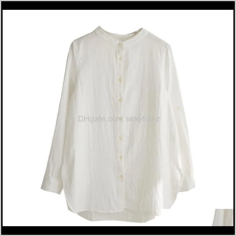 lamtrip unique cotton yarn brief stand collar long sleeve shirt blouse female 2021 spring