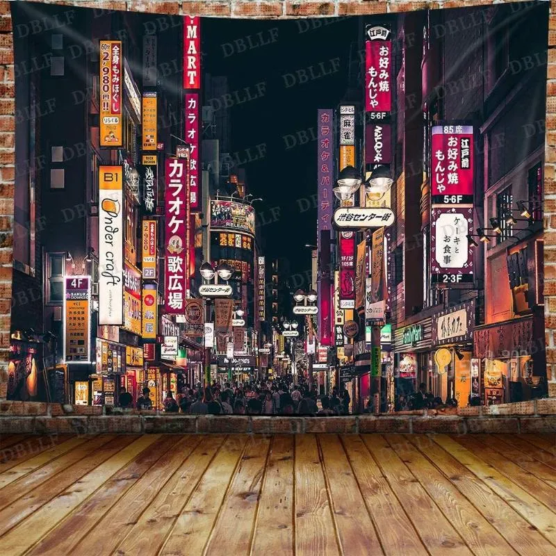 Goblenler Japonya Tokyo Sokak Gece Görünümü Japon Kültür Goblen Cityscape Sanat Duvar Oturma Odası Yatak Odası Için Asılı Ev Dekorasyonu