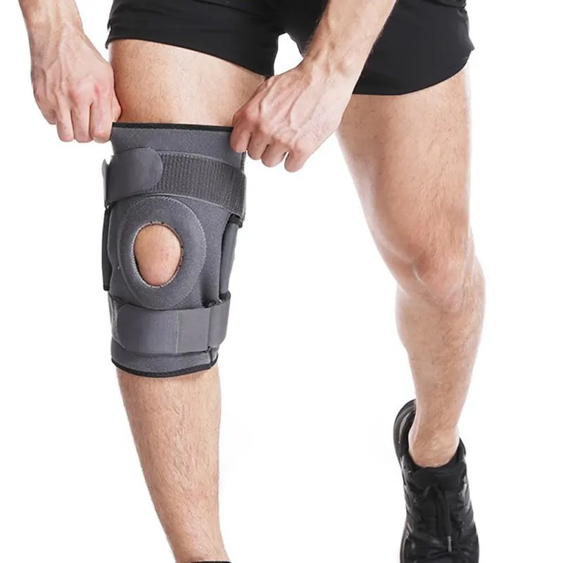 Ellenbogen-Knieschützer, Unisex, mit Scharnier, verstellbarer Riemen, offene Patella-Stützwickel, Kompression für gerissenes Meniskusband und Sehnenentzündung