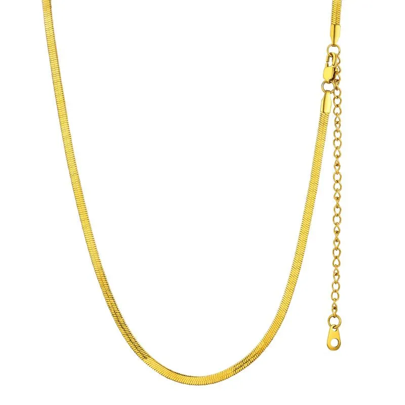 Kedjor Kpop Flat Snake Chain Halsband 3mm / 5mm Sillben Choker Halsband för kvinnor i guld / rostfritt stål / ros guld 12/15/18 tum