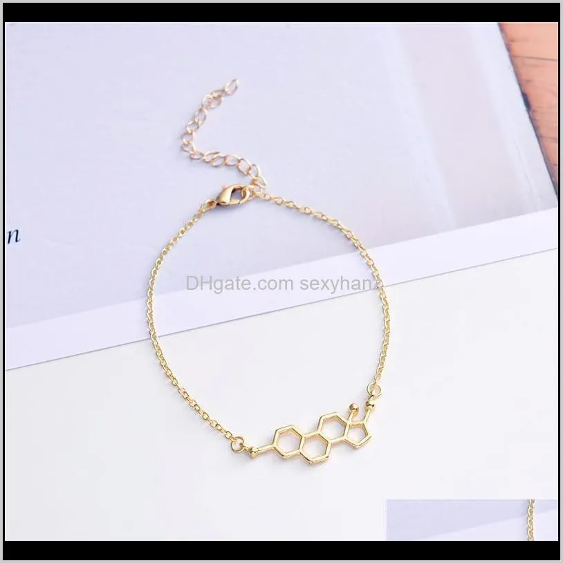 10pcs female hormone molecule structure bracelets geometric science nurse chemistry formula dopamine molecular charm chain women