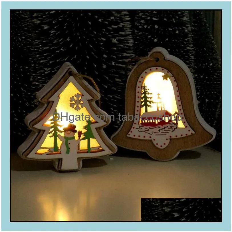 Christmas Lighted Wooden Pendant Christmas Tree Bell Gift Star Design Hanging Pendant Merry Xmas Tree Hanging Ornament CCA12579