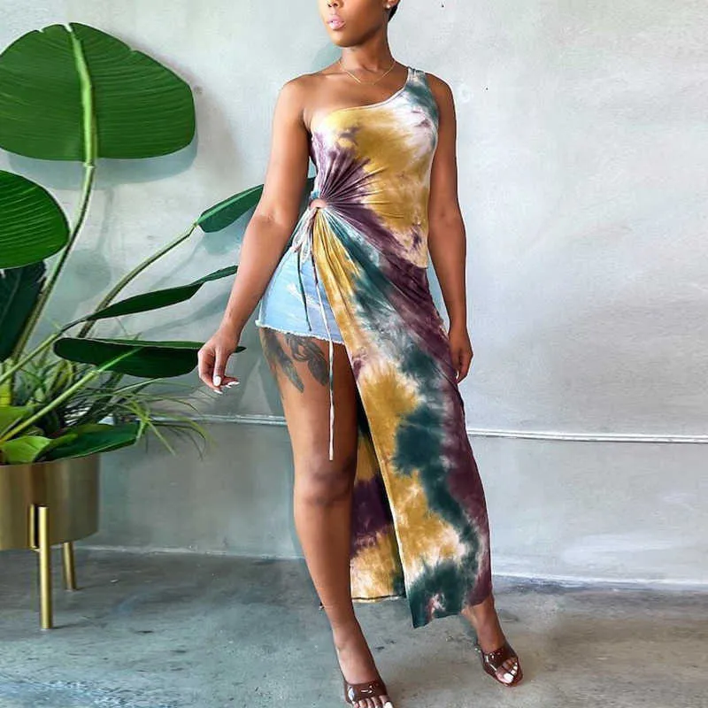 One Shoulder Sexy Tie Dye Dress - Side Slit Maxi, Premium Quality! Shop  Now! from Dhgate Basic & Casual Dresses - price 37.99