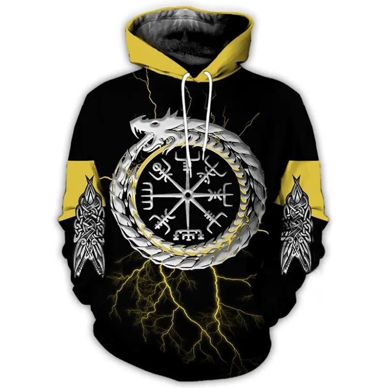 Felpe con cappuccio da uomo Felpe Viking Odin Tattoo Stampa 3D Uomo Felpa con cappuccio moda Harajuku Autunno Inverno Unisex Streetwear Oversize H