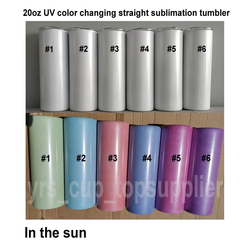 UV Sublimation Color Changing 20oz Tumbler Sunlight Colors Change Straight Skinny Beer Coffee Mug Stainless Steel Taper Cylinder Cups
