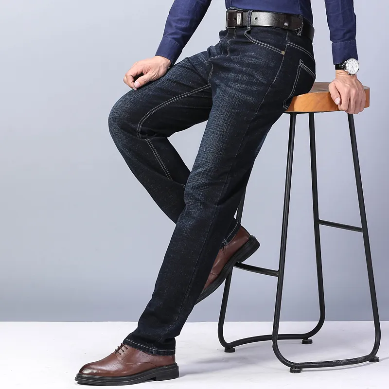 Jean extensible coupe régulière pour hommes, pantalon en Denim, Style classique, décontracté, à la mode, noir, bleu