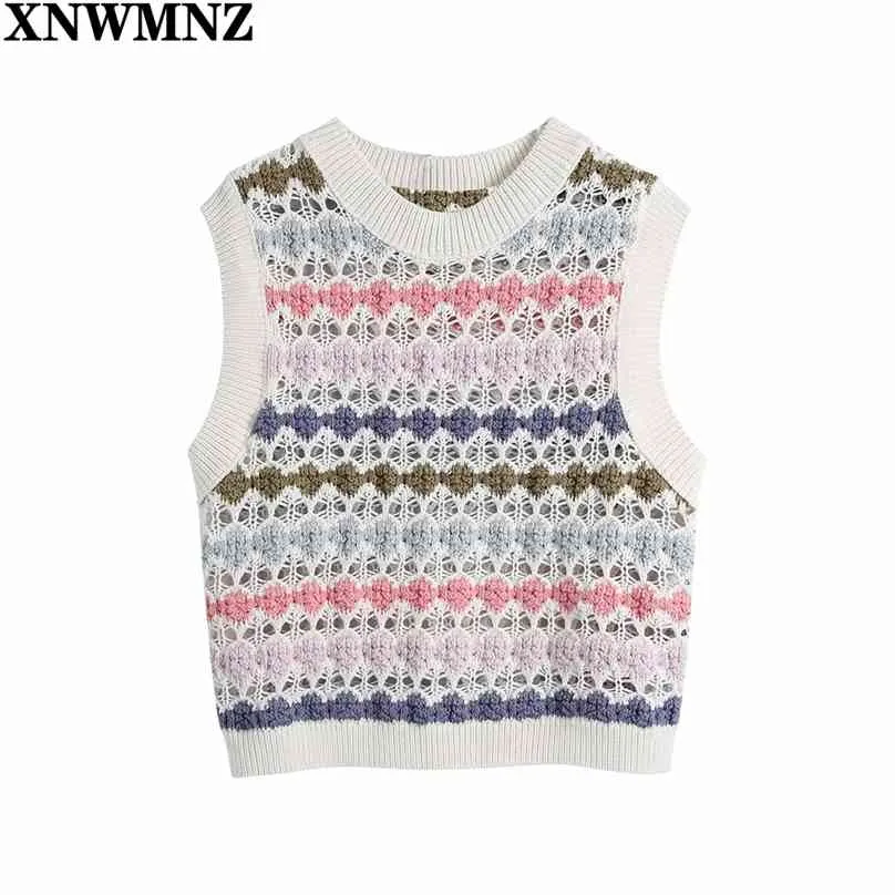 Damesmode Holle uitgezogen Gebreide Vest Trui Dame O Hals Mouwloze Casual Slanke Crop TruiPh Tops Vrouw 210520