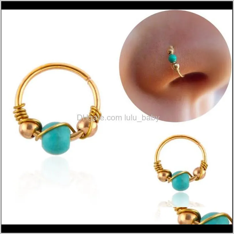 Anneaux goujons corps livraison directe 2021 femme femmes cercle anneau avec perle verte nez goujon oreille manchette Sier or couleurs bijoux cadeau