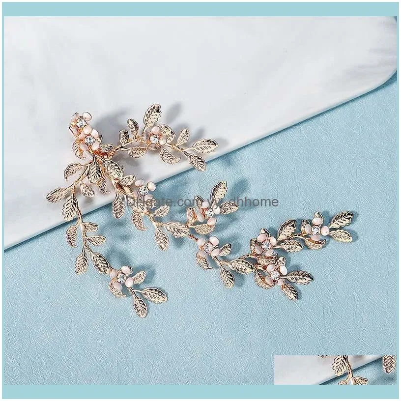 Hair Clips & Barrettes Leaf Shape Imitation Pearl Rhinestone Hairpins Handmade Gold Color Bride Wedding Jewelry Accessory VL