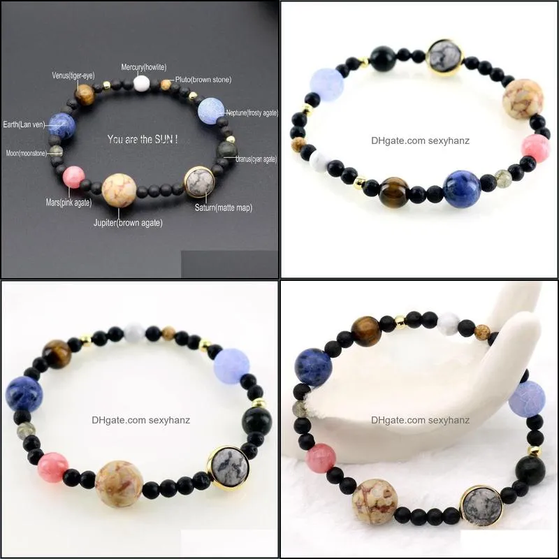 Beaded, Strands 9 Planet Universe Chakra Stars Natural Stone Bracelet Women Men`s Jewelry Earth Lucky Amulet